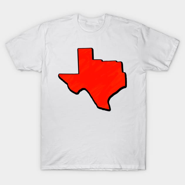 Bright Red Texas Outline T-Shirt by Mookle